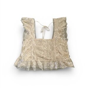 Anthropologie Sequin Ruffle Blouse - Cream